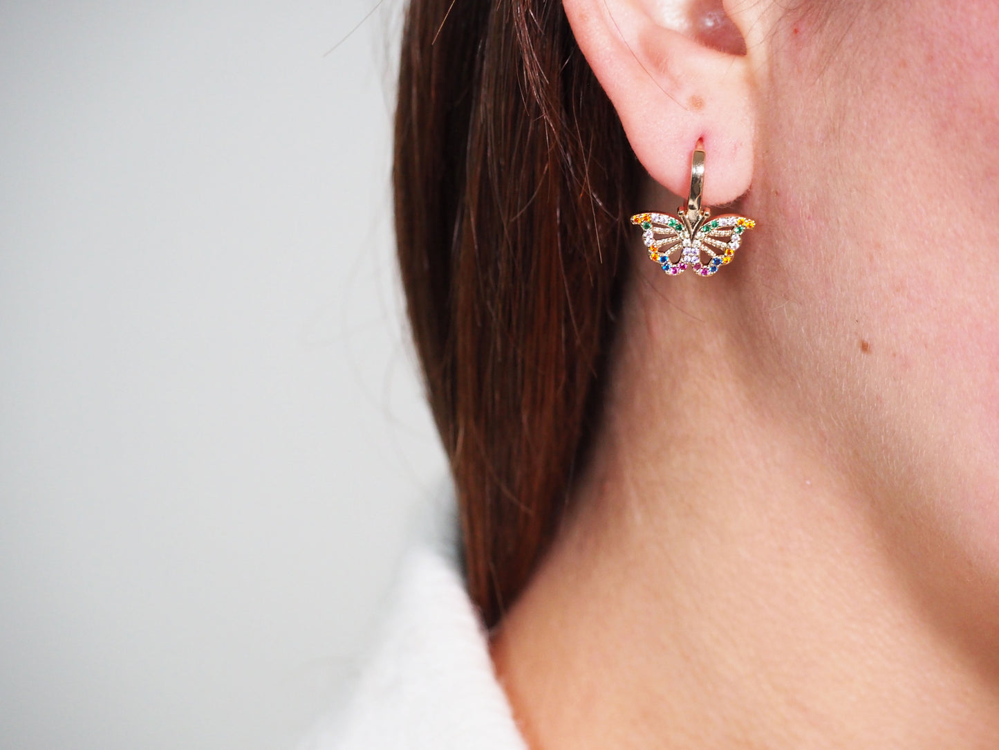 18k Gold Plated Huggie Earrings with Colorful Butterfly Design