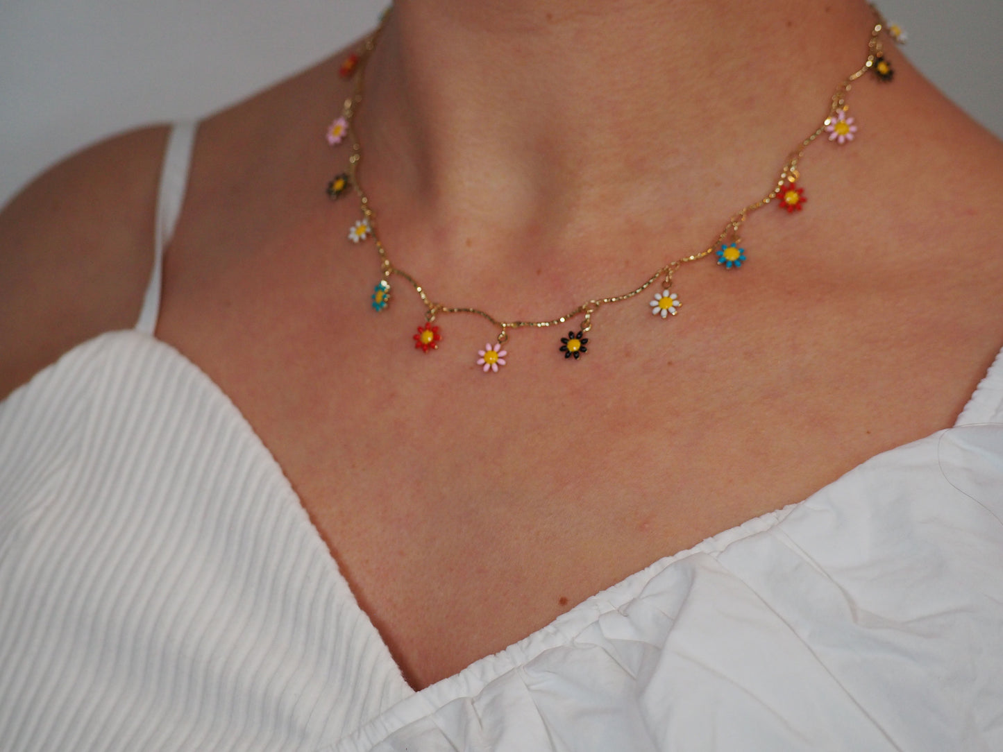 Colorful Flower Pendant Necklace - Gold Plated 18k