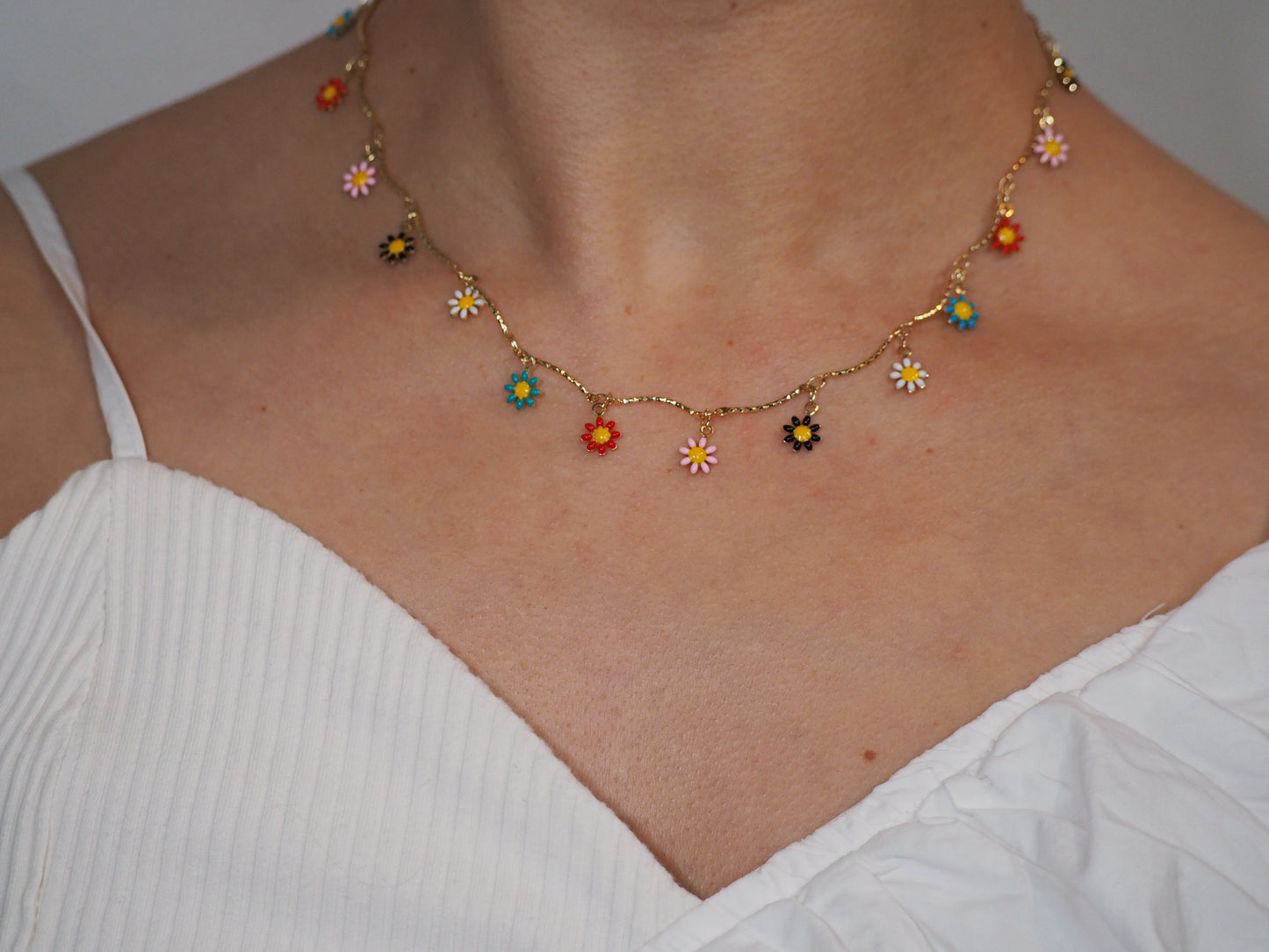 Colorful Flower Pendant Necklace - Gold Plated 18k