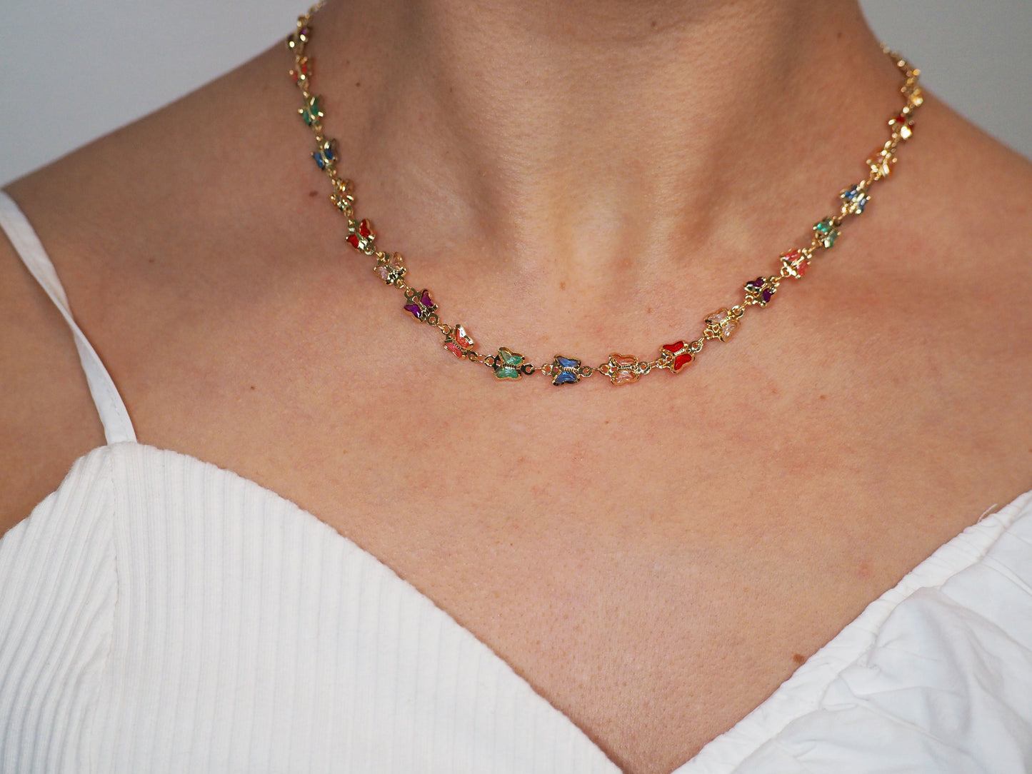 Gold Plated 18k Multi-Colors Butterflies Necklace