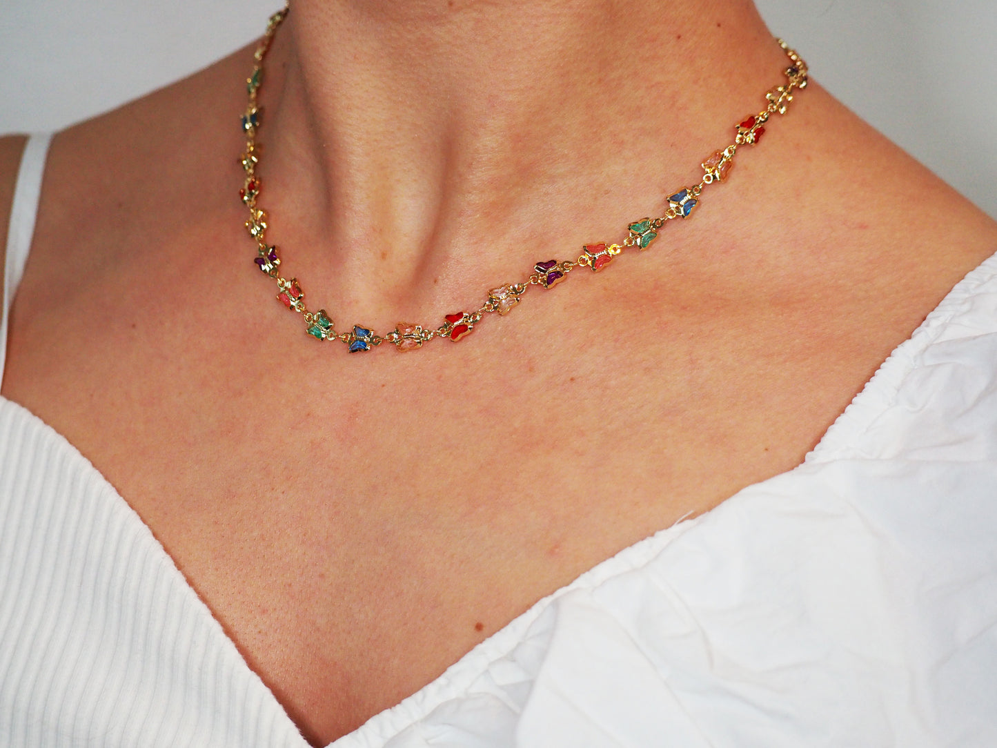 Gold Plated 18k Multi-Colors Butterflies Necklace