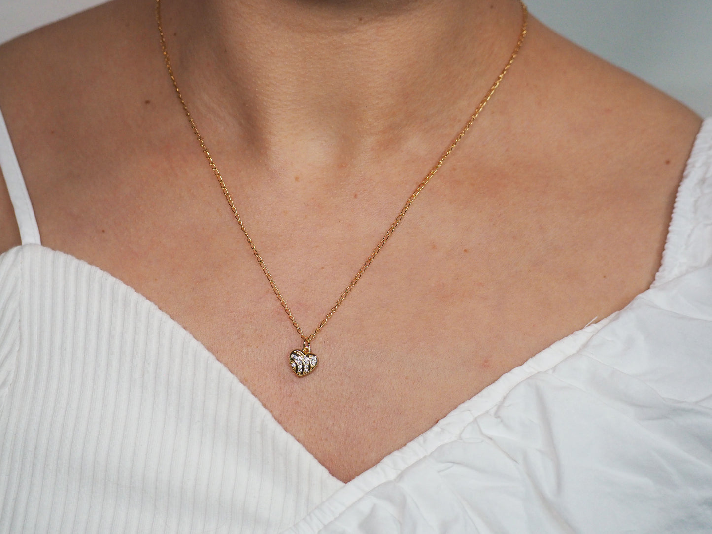 Heart Necklace with Line of Zircons – Gold Plated 18K