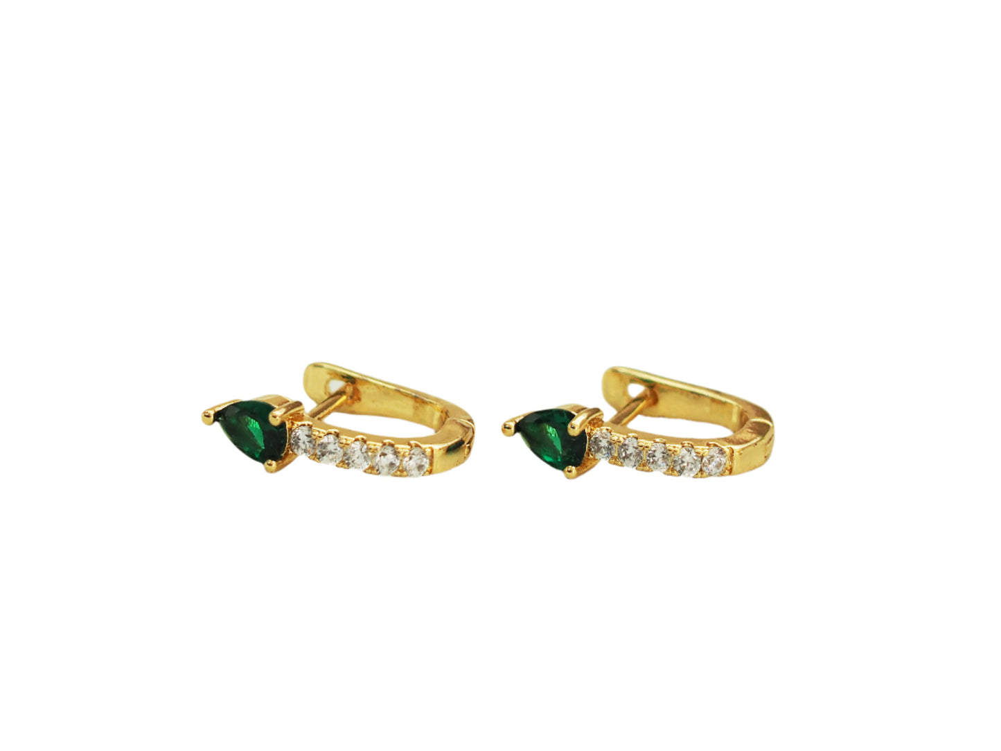 Green Zircons Huggies - Gold Plated 18k
