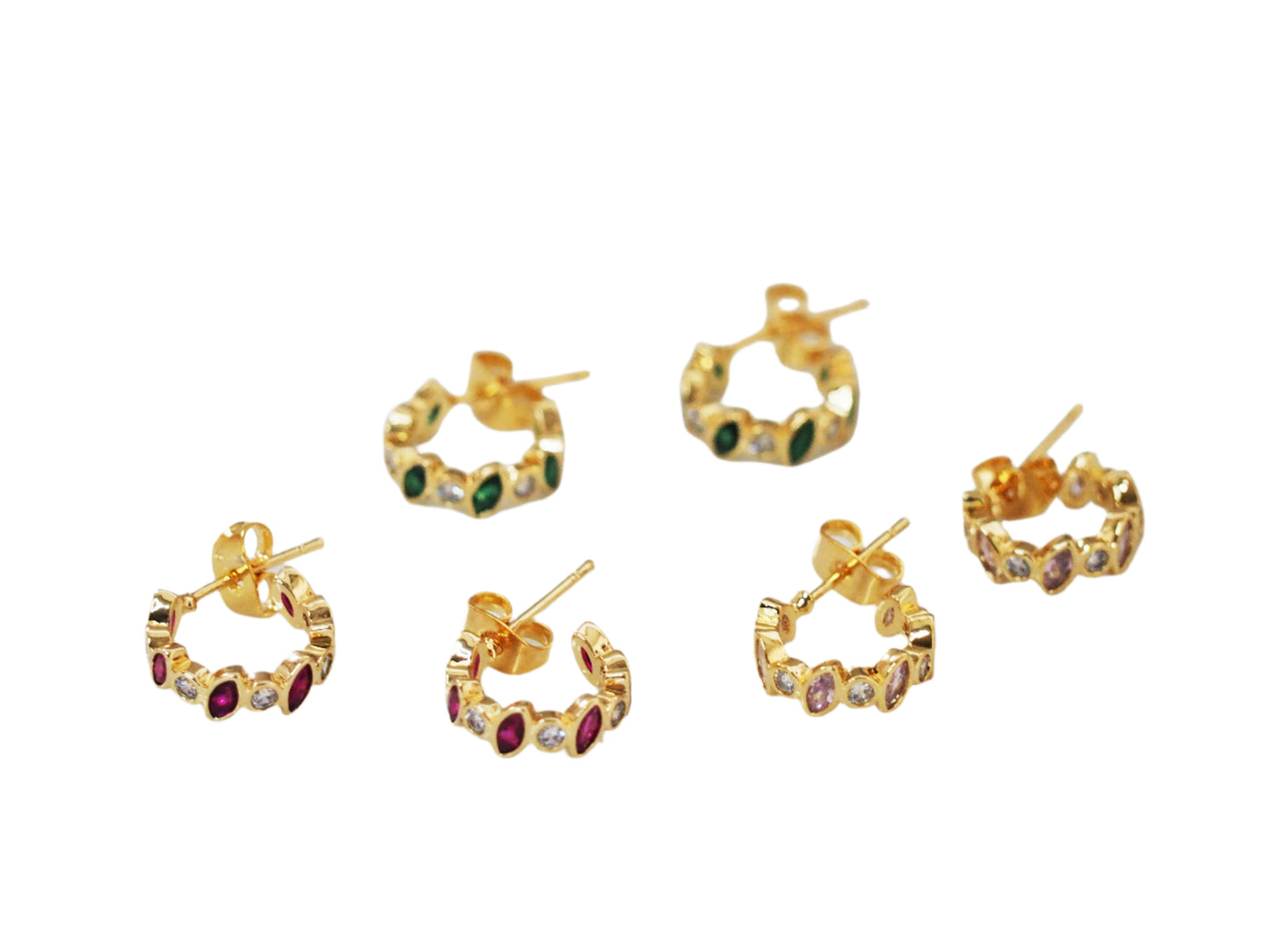 Hoops Shape of Drops Zircons of Color-Gold plated 18k