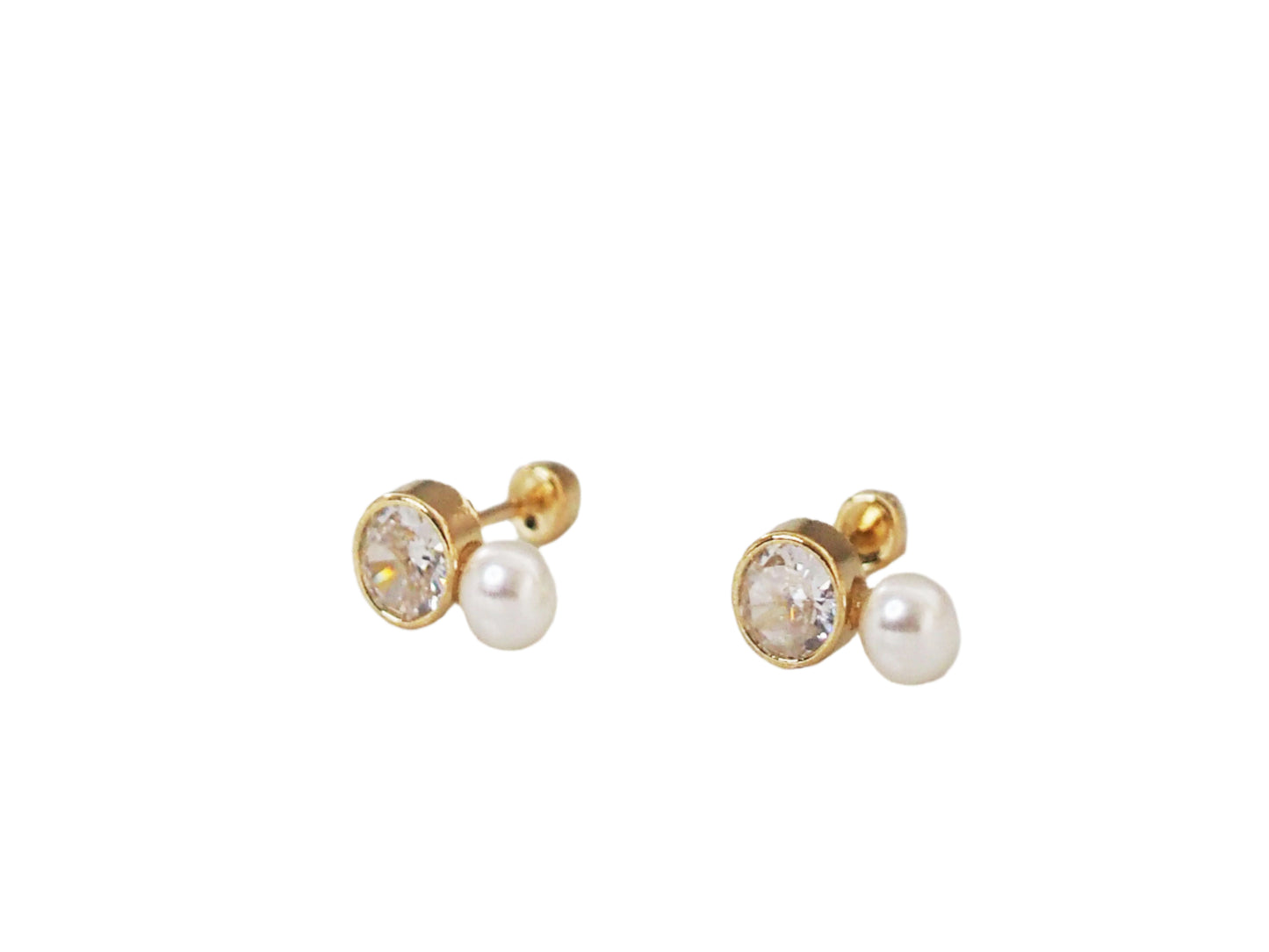 18K Gold-Plated Hoop Earrings with Zirconia & Pearl
