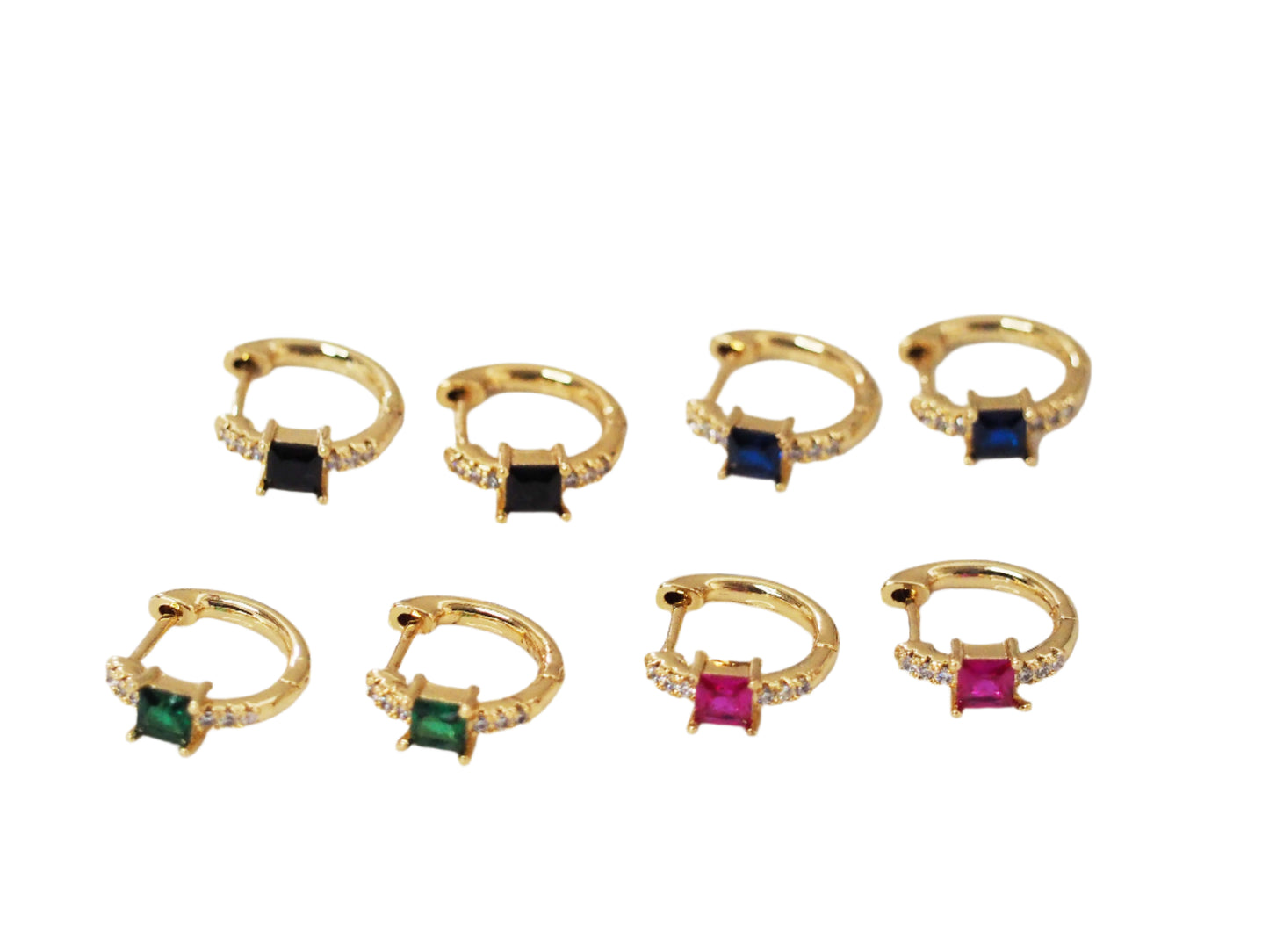 18k Gold Plated Square Huggies with Colored Zirconia
