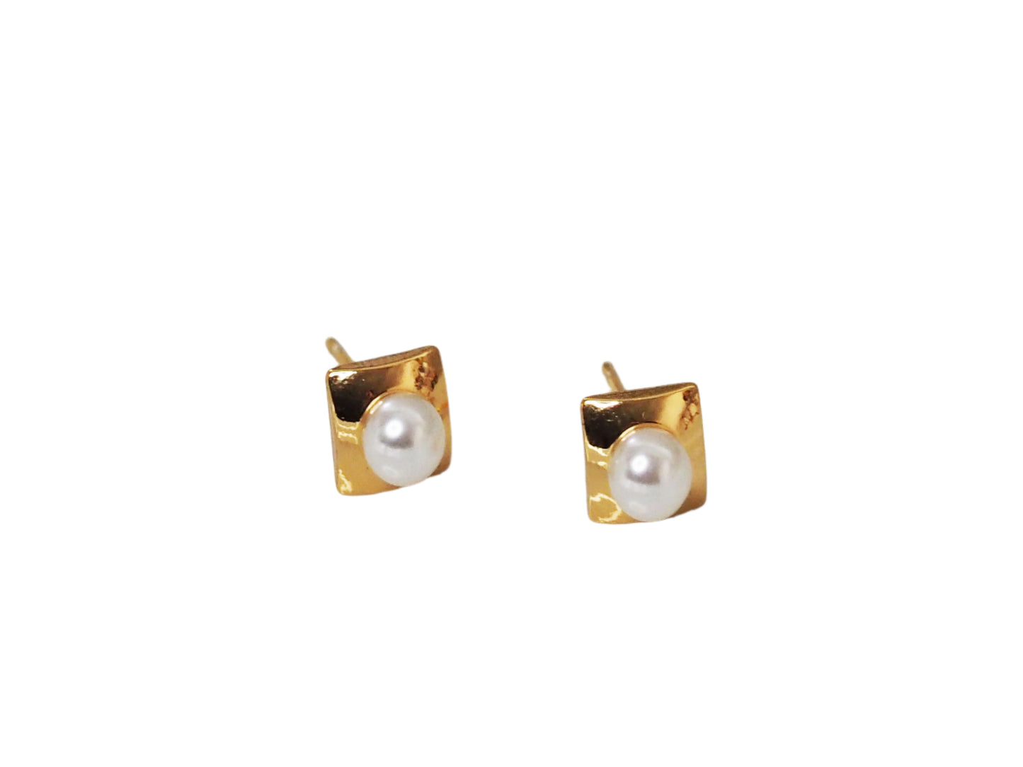 Pearl Square Earrings - Gold Plated 18k
