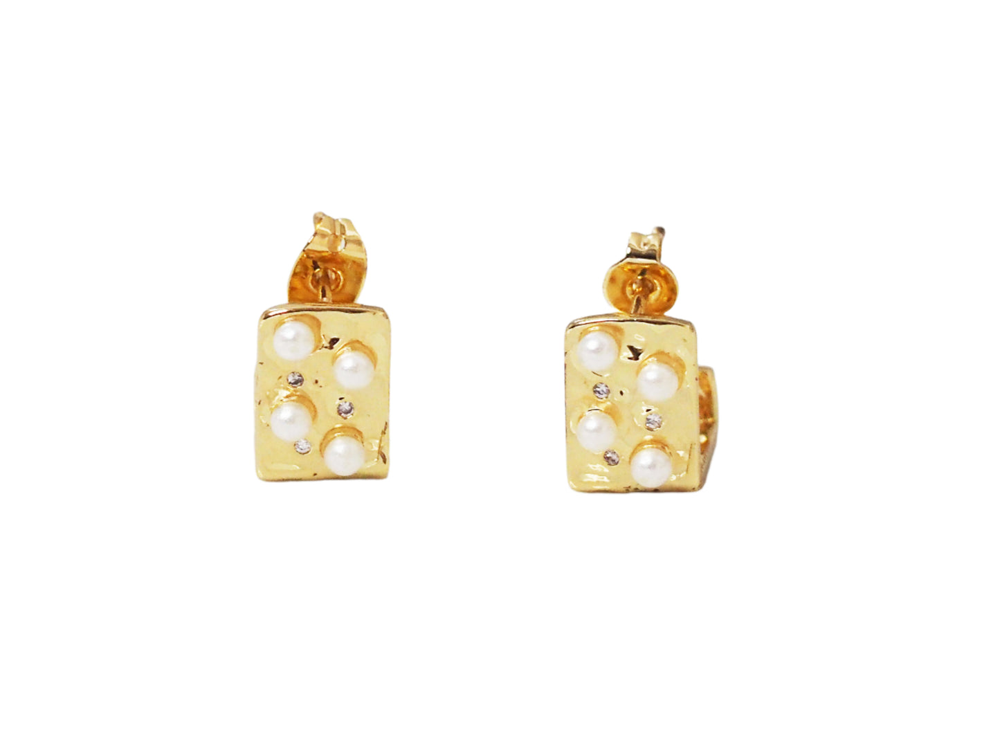 Gold Plated 18k Square Earrings with 4 Pearls