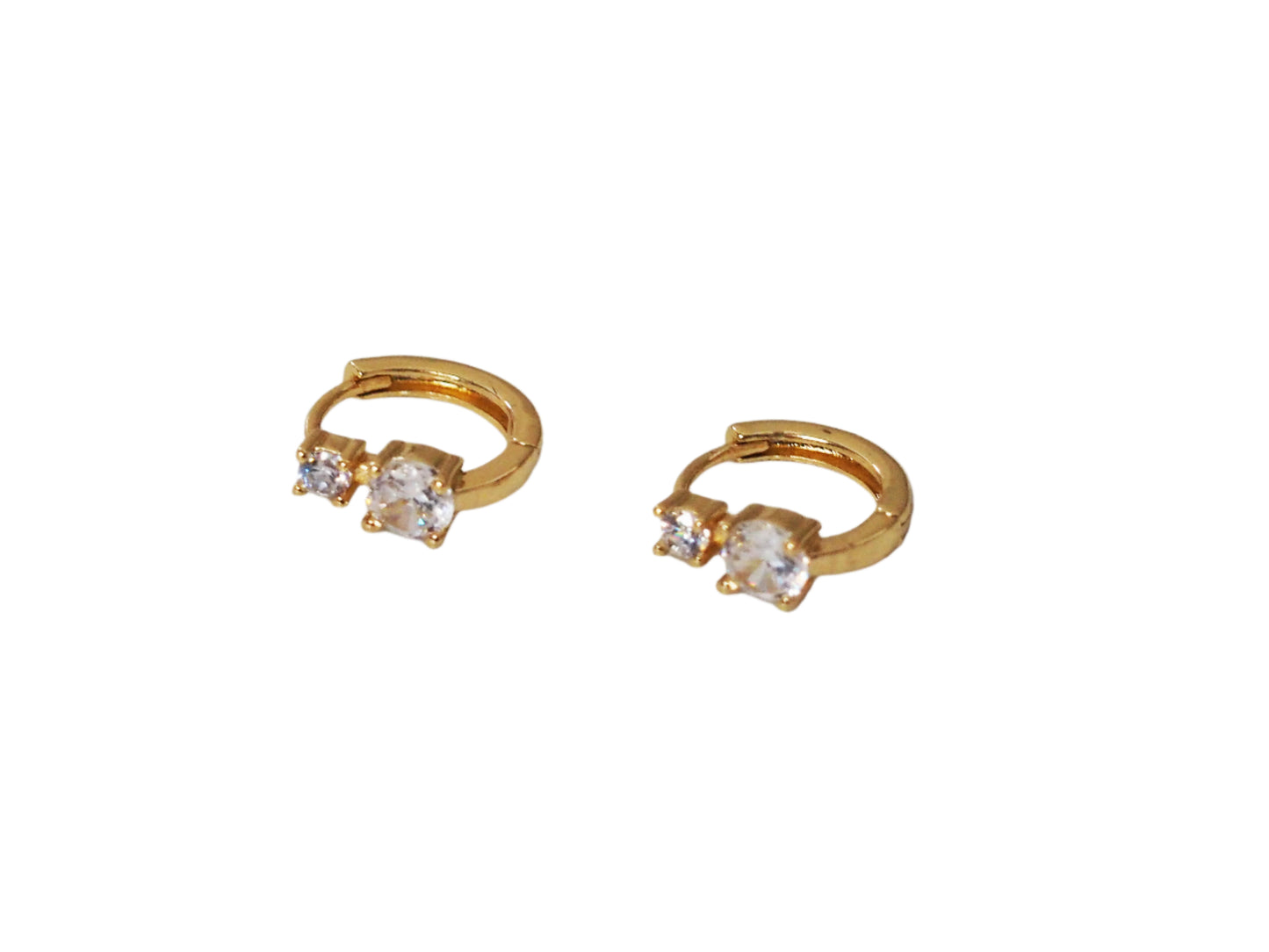 Huggies Earrings with Two Zirconia Stones Gold Plated 18k