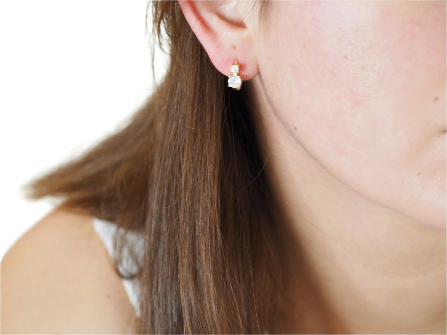 Huggies Earrings with Two Zirconia Stones Gold Plated 18k