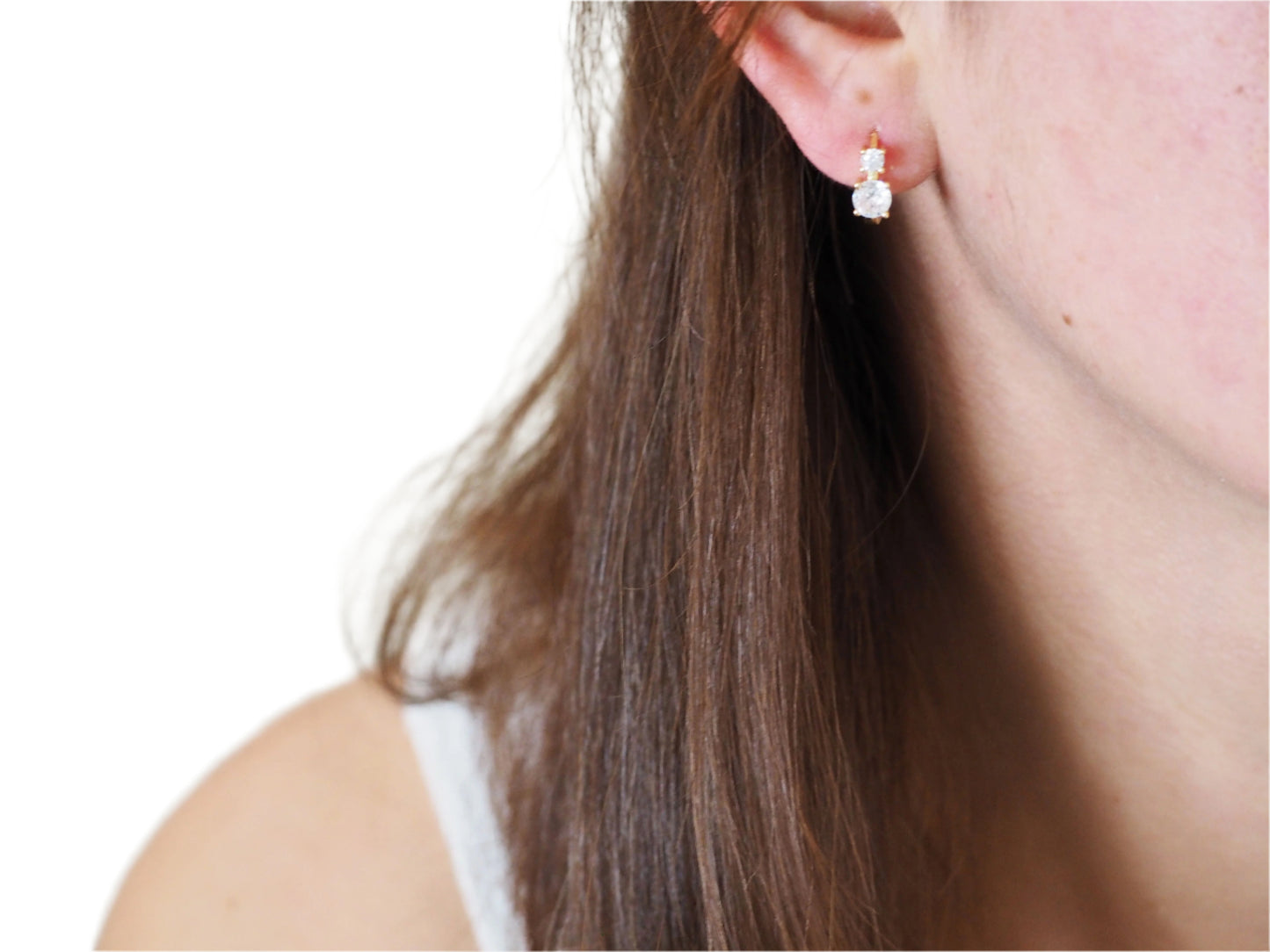 Huggies Earrings with Two Zirconia Stones Gold Plated 18k