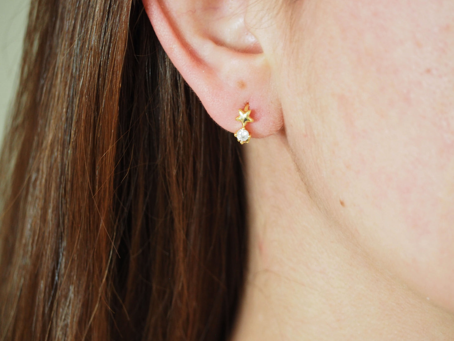 Huggies Star & Zirconia Earrings Gold Plated 18k