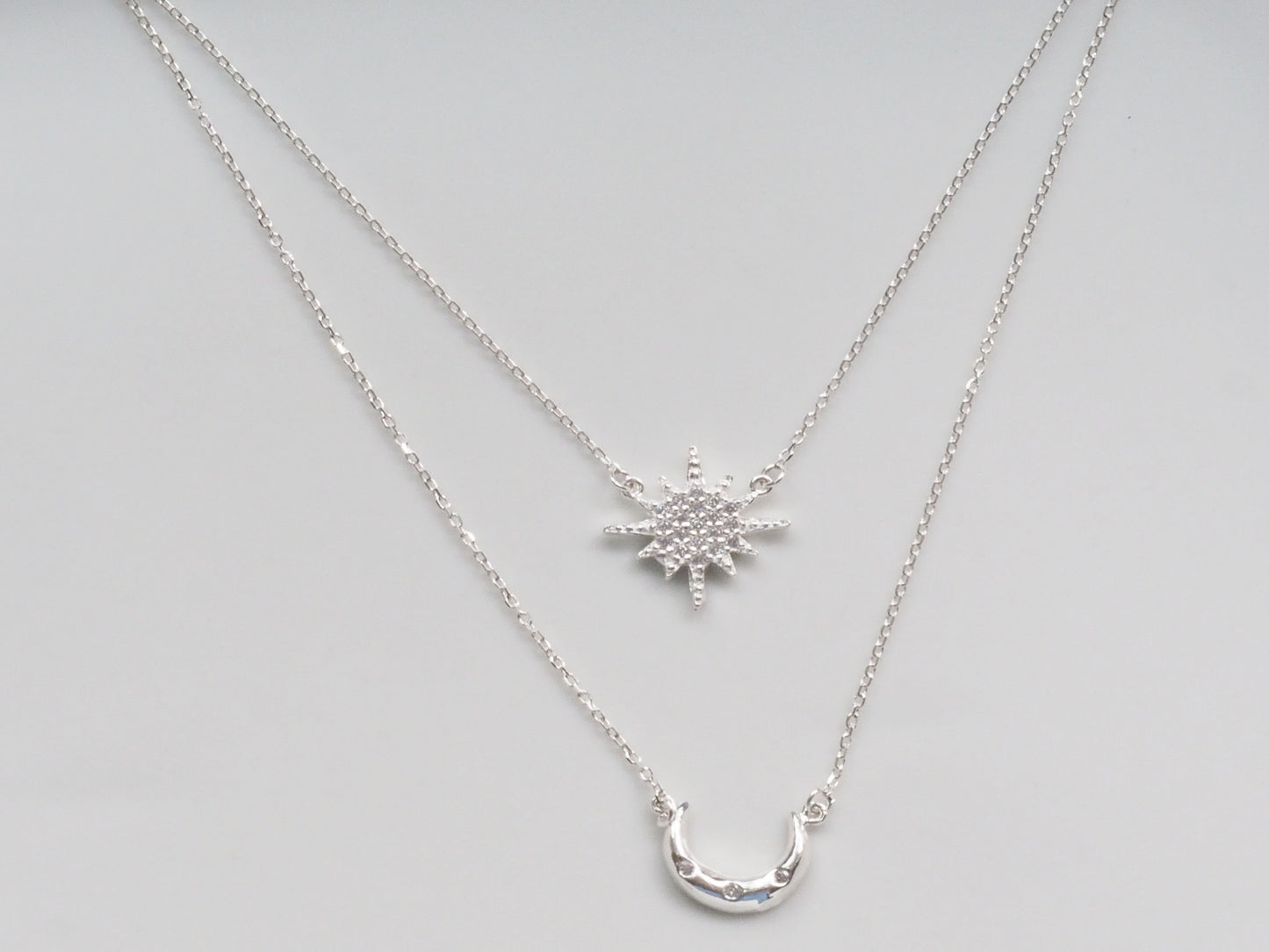 Sterling Silver 925 Star & Noon Necklace with Mini Zircons