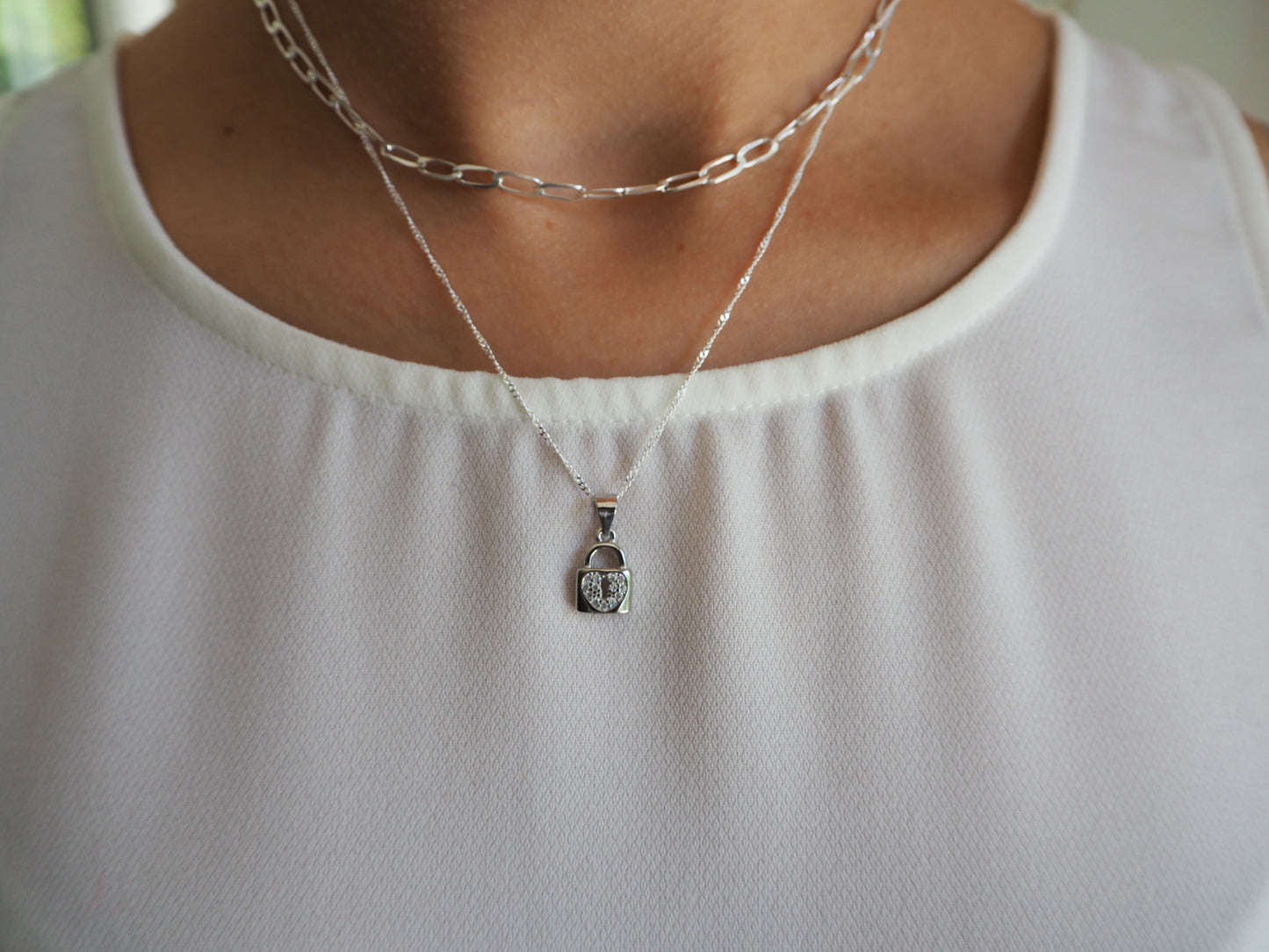 Silver Lock Necklace Sterling Silver 925