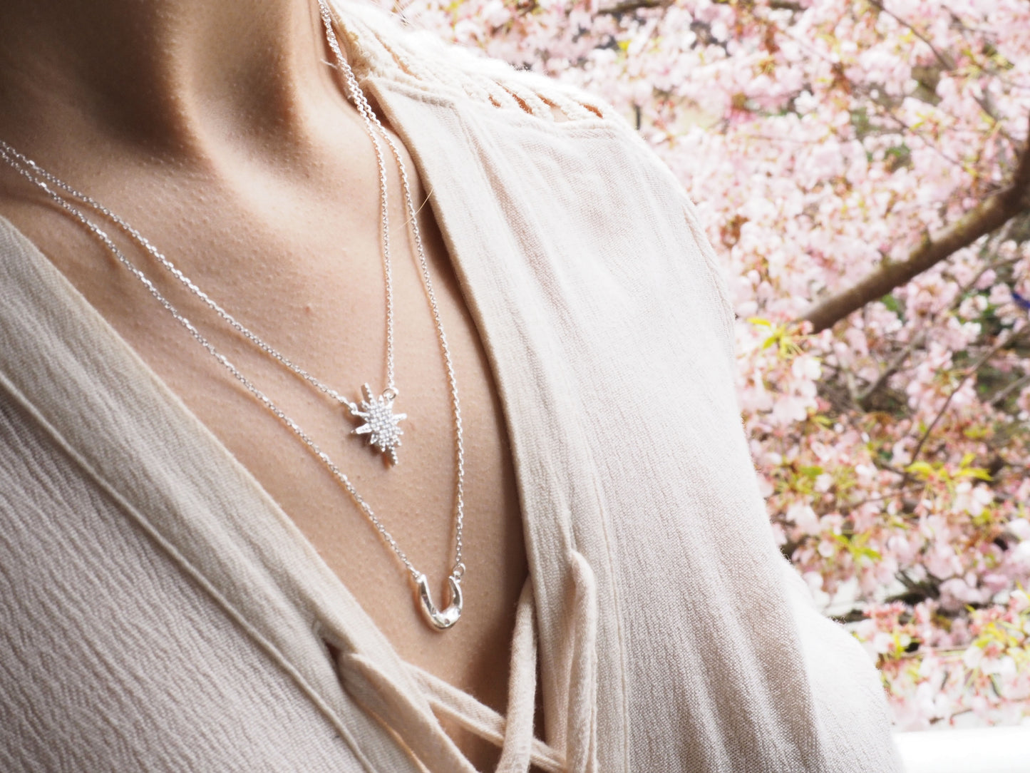 Sterling Silver 925 Star & Noon Necklace with Mini Zircons