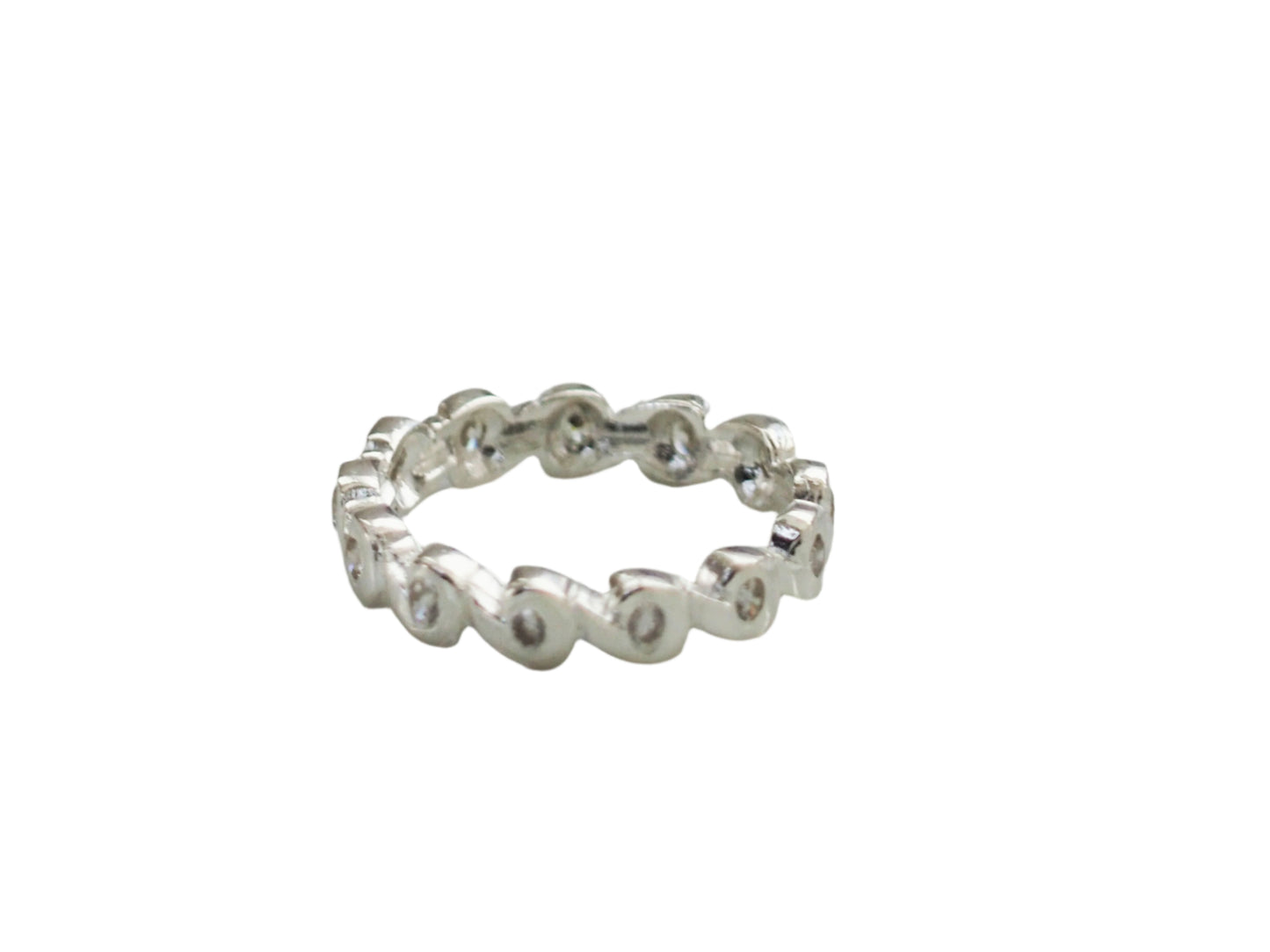 Beautiful Waves Ring with White Zircons in Sterling Silver 925