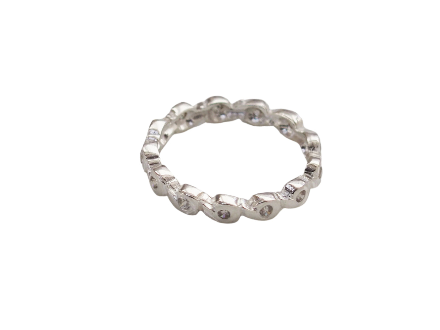 Beautiful Waves Ring with White Zircons in Sterling Silver 925