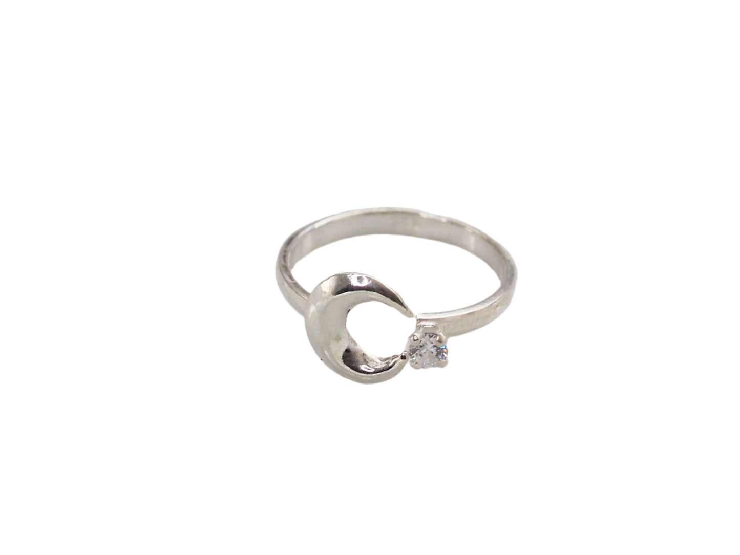 Beautiful Moon Ring with White Zircons in Sterling Silver 925