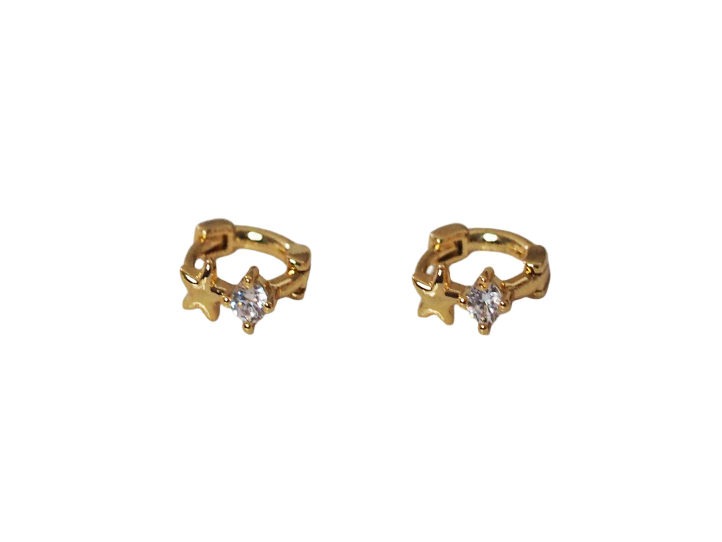 Huggies Star & Zirconia Earrings Gold Plated 18k