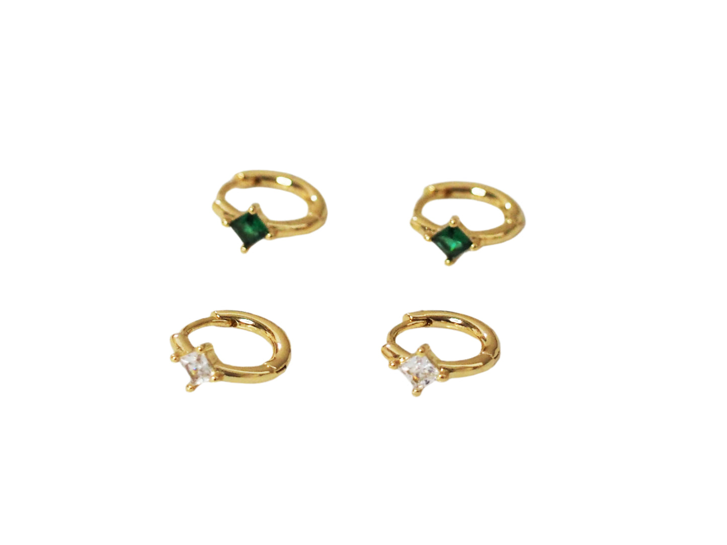 Small Huggies Diamond Zirconia Earrings Gold Plated 18k