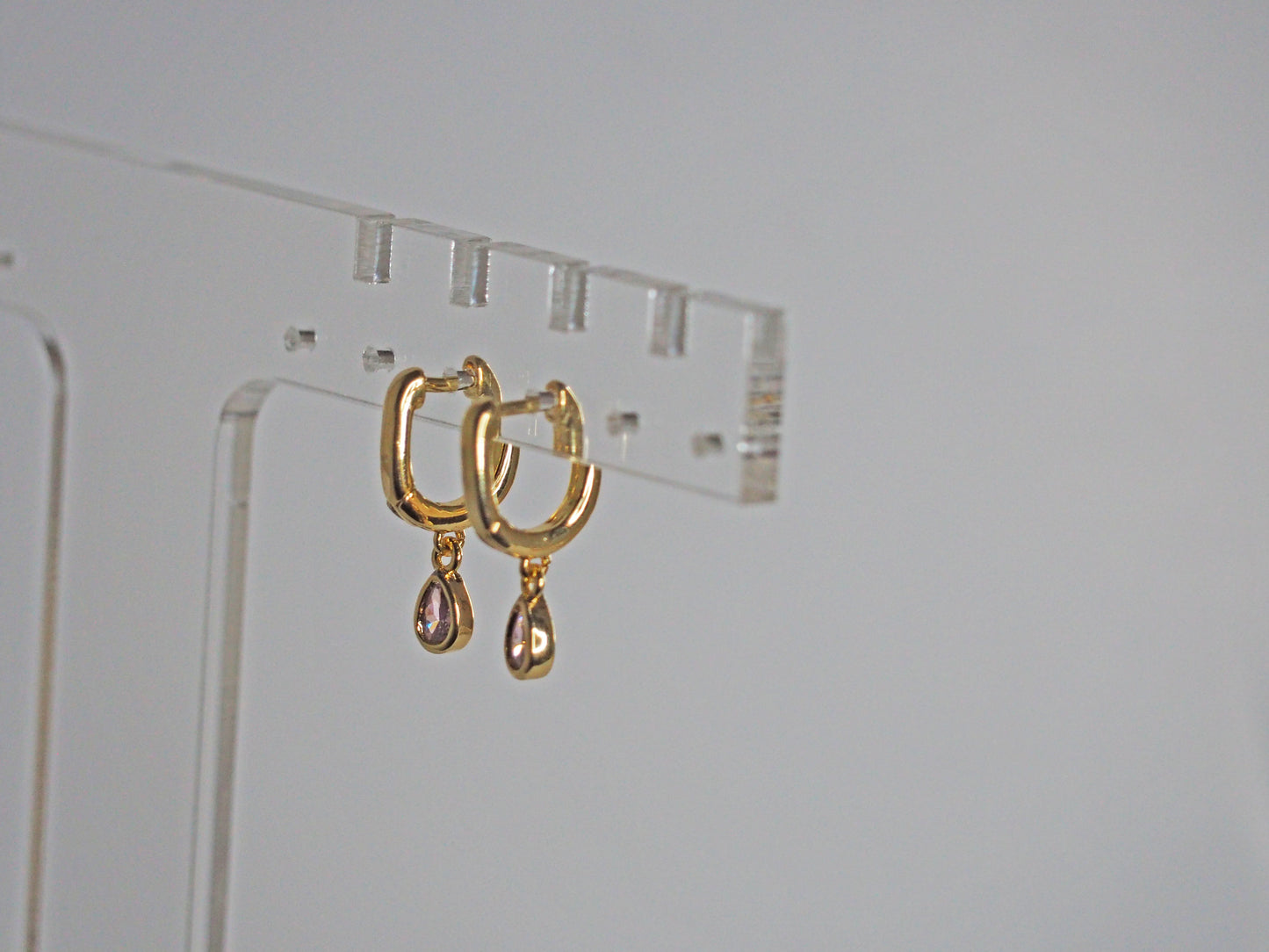 18k Gold Plated Huggie with Drop Pink Zirconia