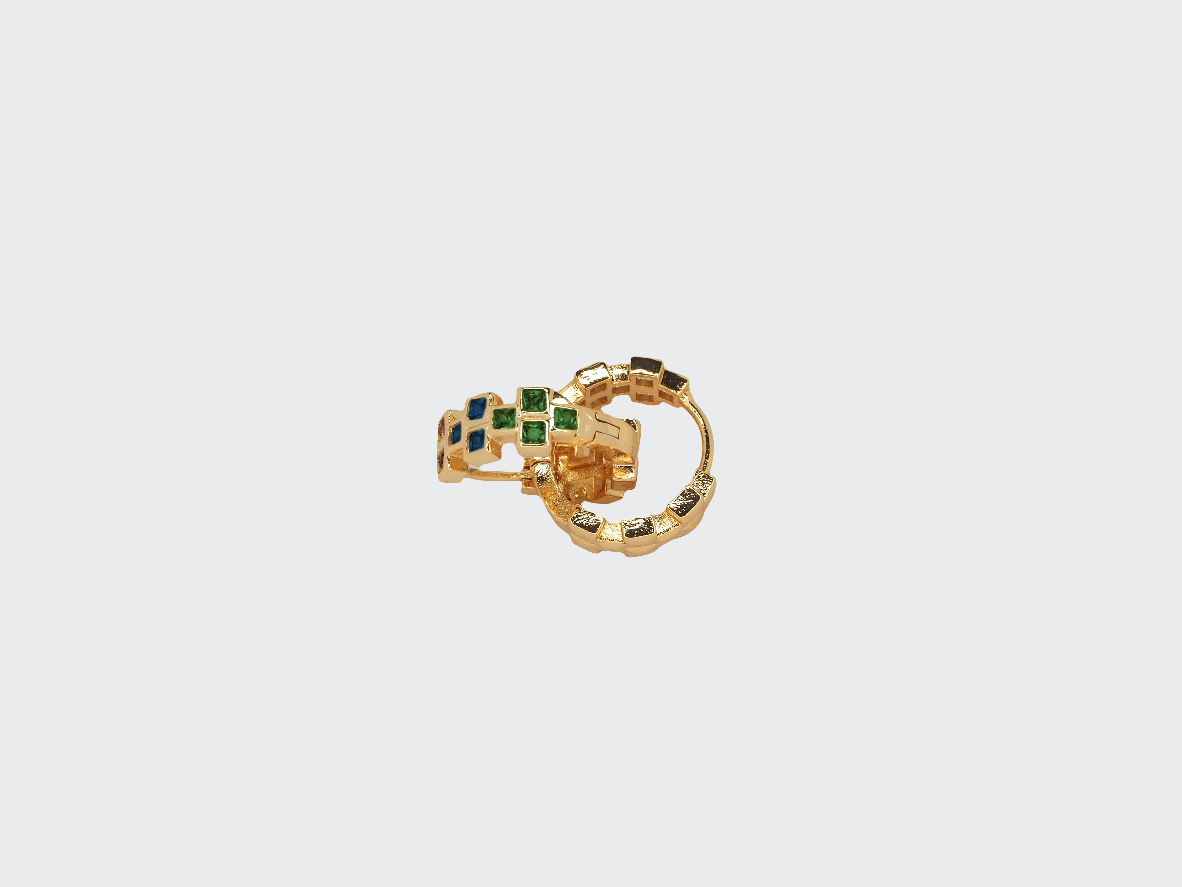 8k Gold Plated Huggie Earrings with Multi-Color Zirconia