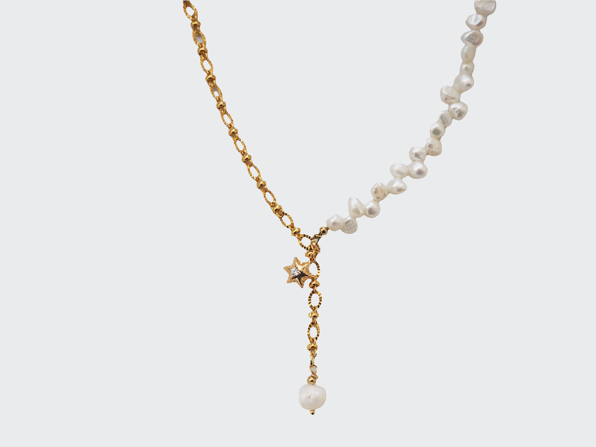 Freshwater Pearl Necklace with Half Chain & Star