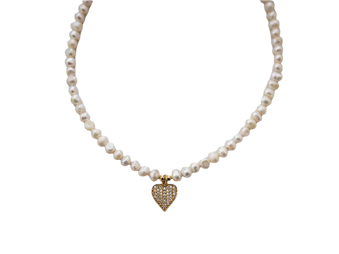 Freshwater Pearl Necklace with Heart-Pendant