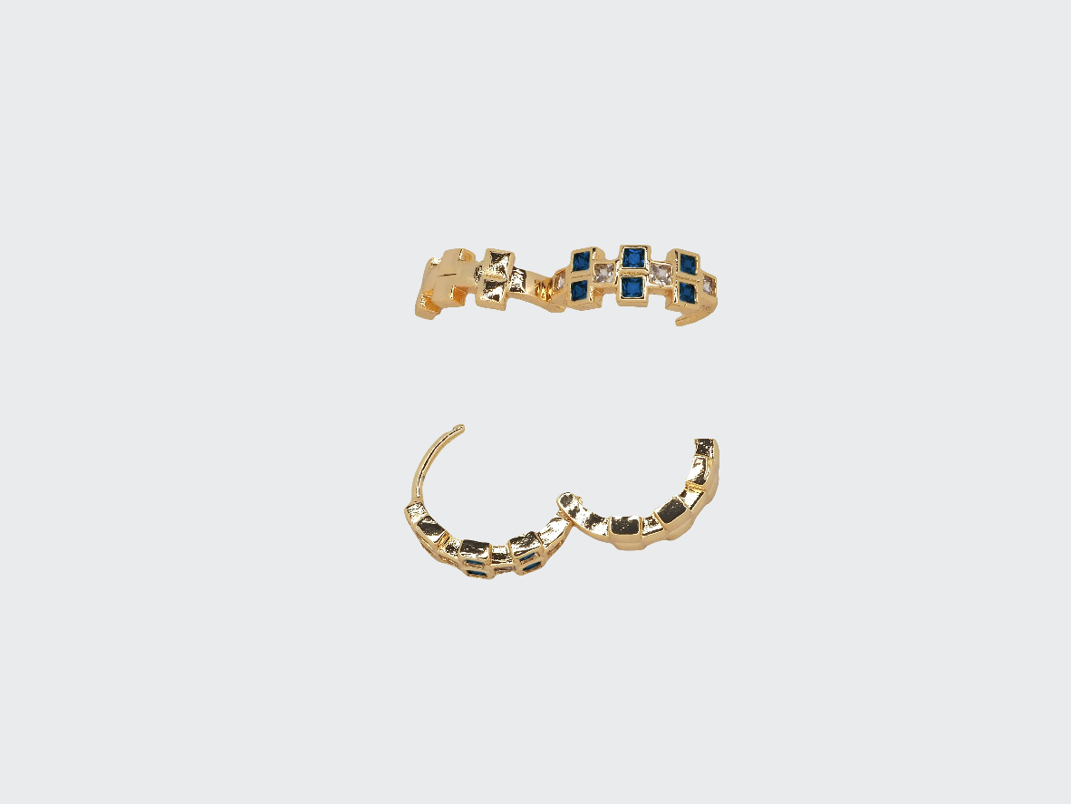 8k Gold Plated Huggie Earrings with Multi-Color Zirconia