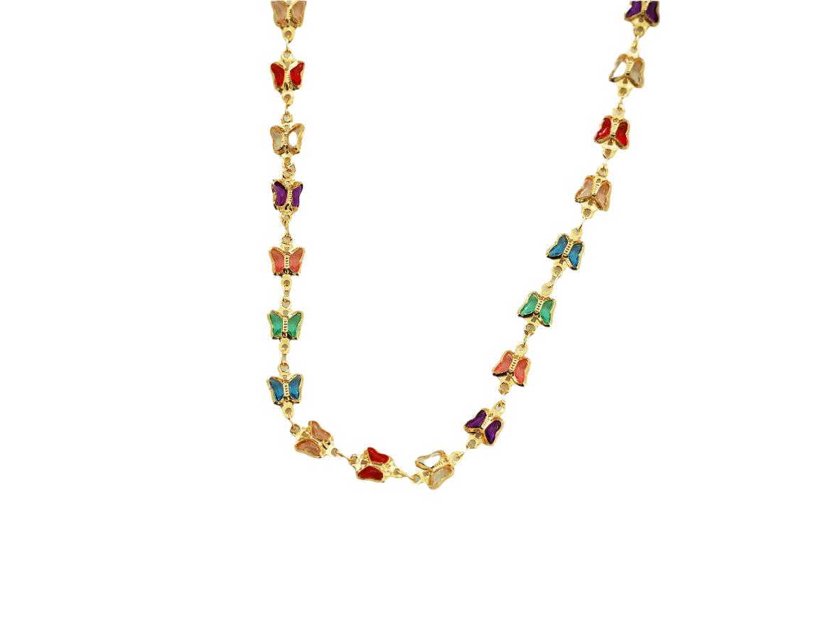 Gold Plated 18k Multi-Colors Butterflies Necklace