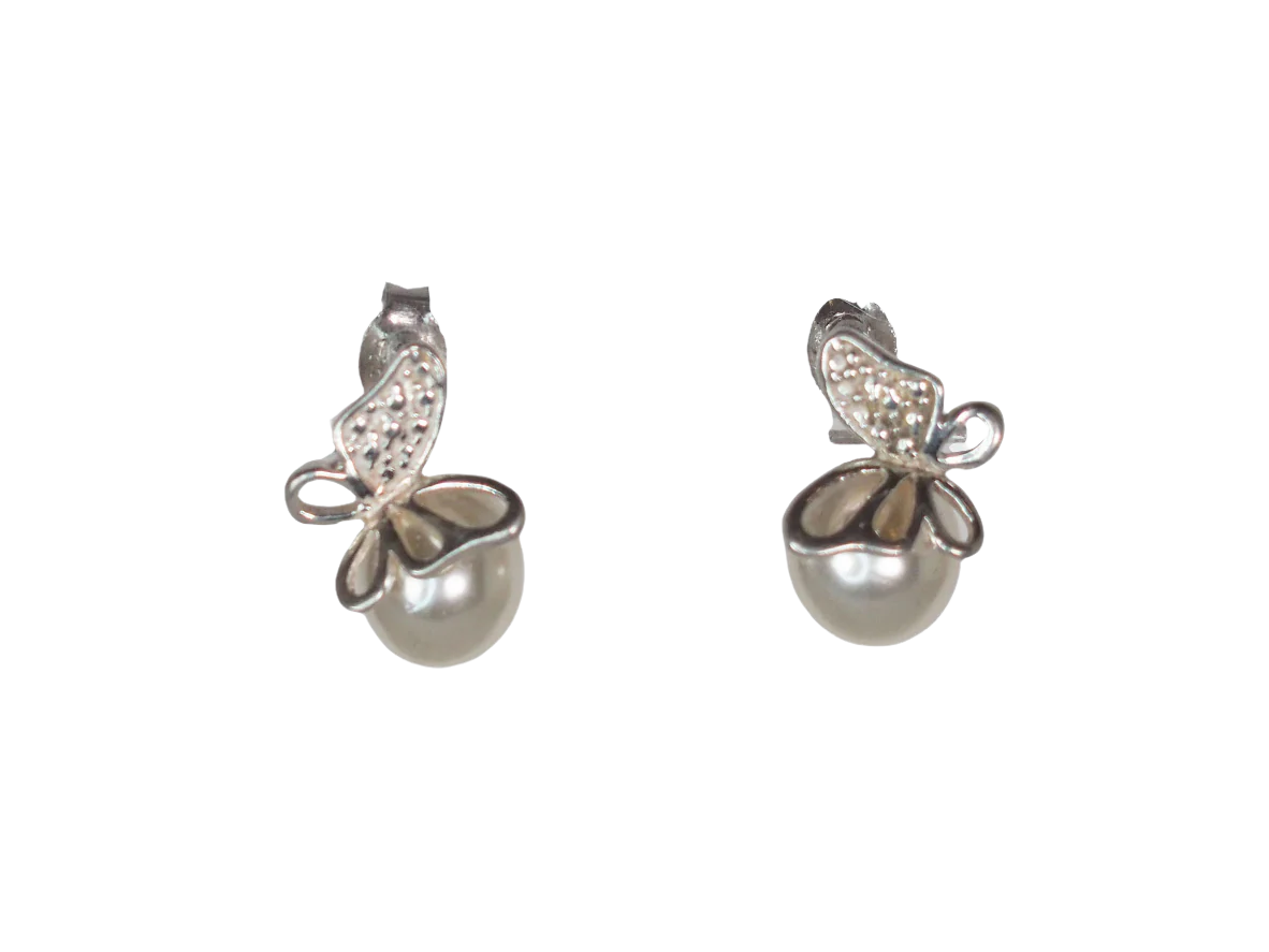 Pearl & Butterfly Earrings - Sterling Silver 925