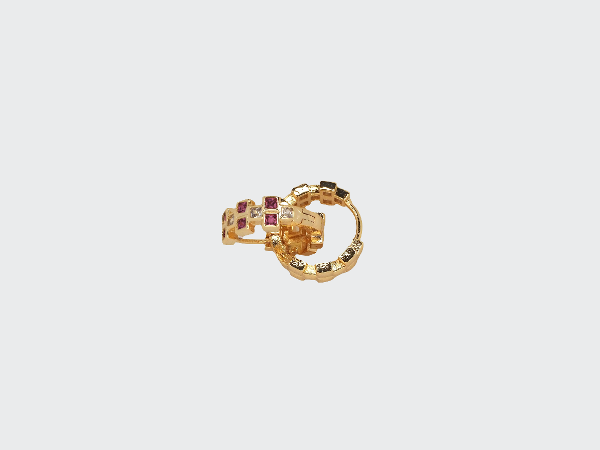 8k Gold Plated Huggie Earrings with Multi-Color Zirconia
