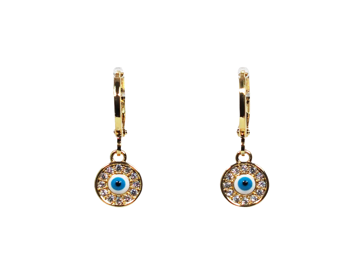 18k Gold Plated Circle Blue Evil Eye Huggies
