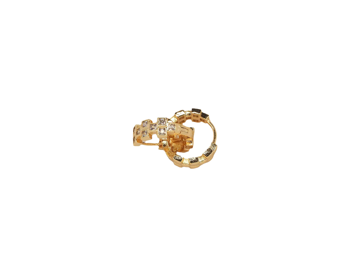 8k Gold Plated Huggie Earrings with Multi-Color Zirconia