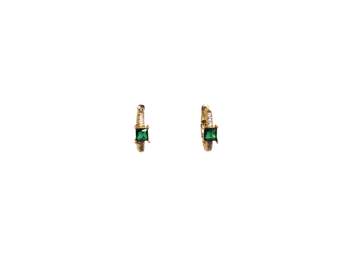 18k Gold Plated Square Huggies with Colored Zirconia