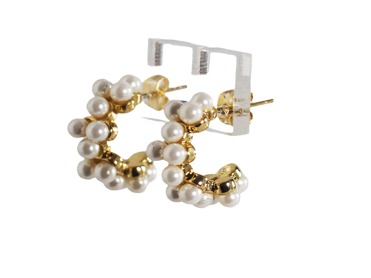 18k Gold Plated Hoop Earrings with Multi Mini Pearls