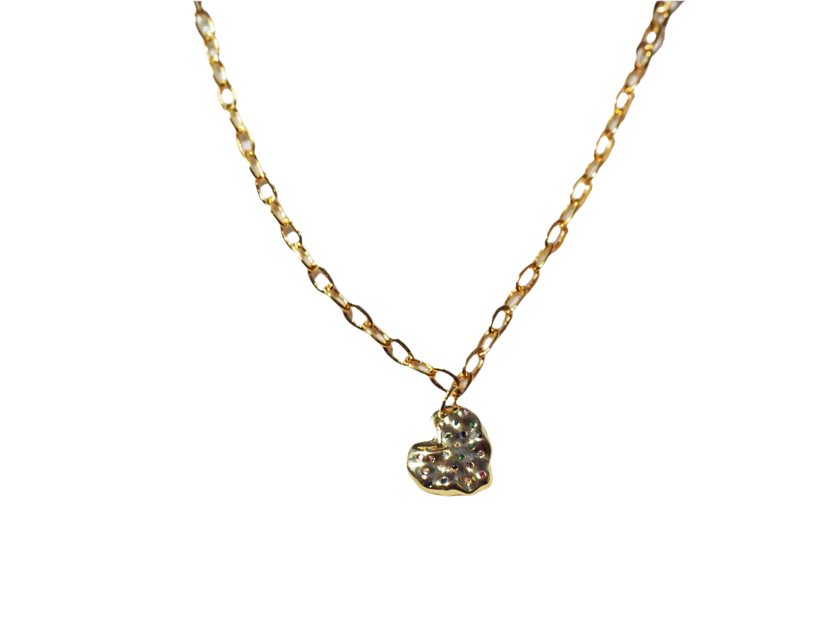 Heart Necklace with Colored Zircons Gold Plated 18k