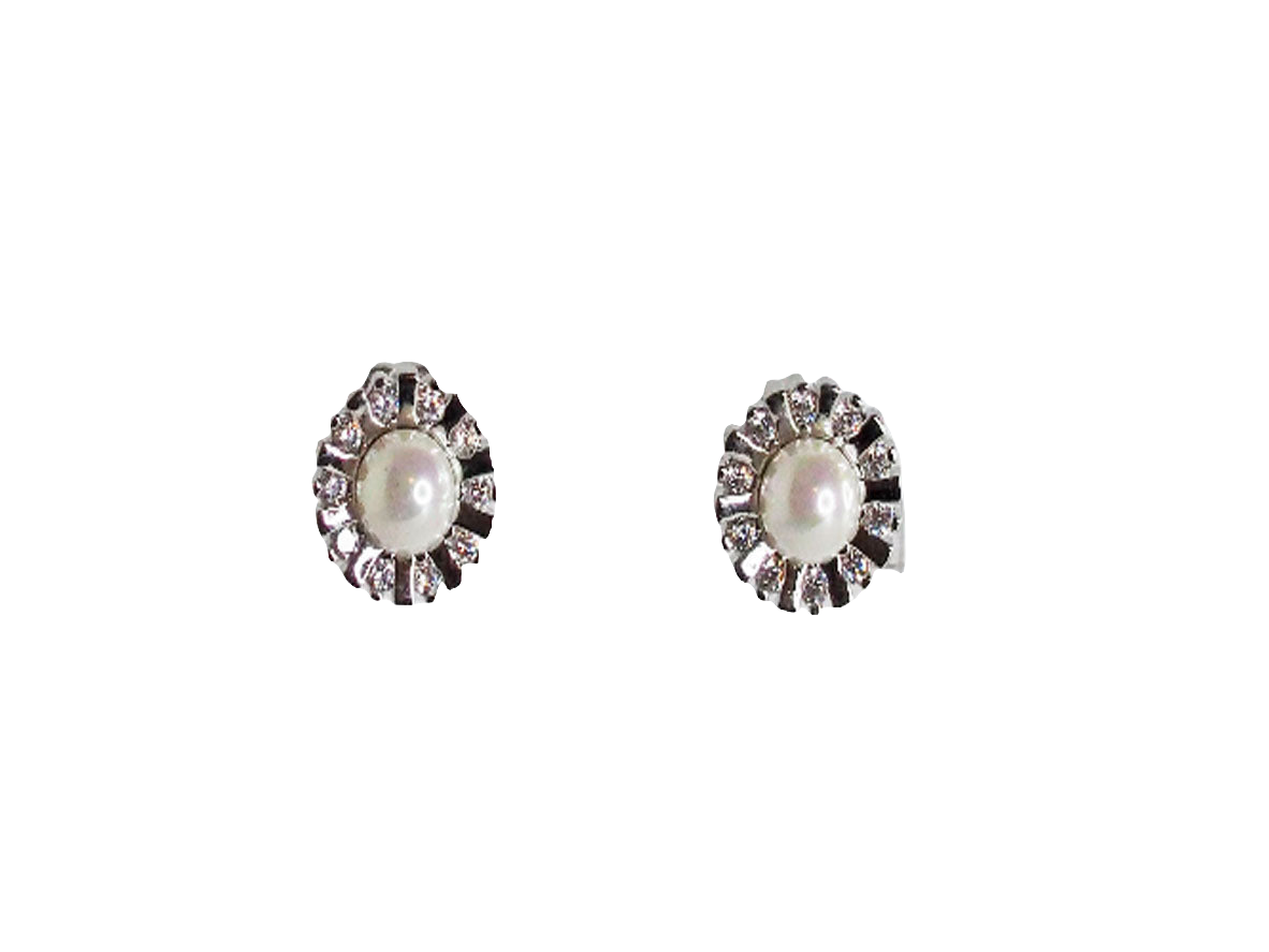Earrings with Pearl & Zircons-Elegant Silver Plated