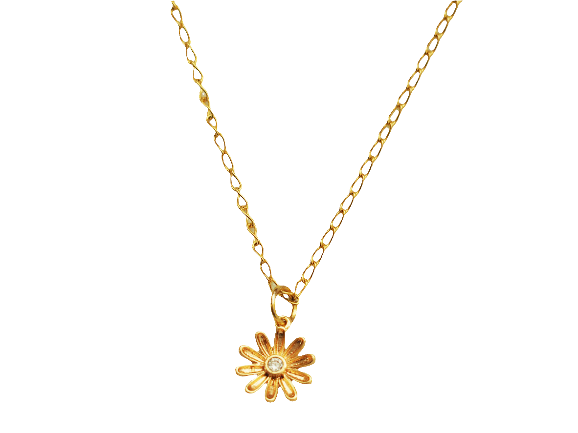 Gold Flower Necklace with Zircon Gold Plated 18k
