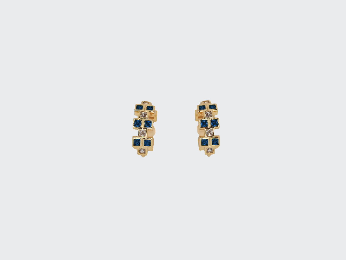 8k Gold Plated Huggie Earrings with Multi-Color Zirconia