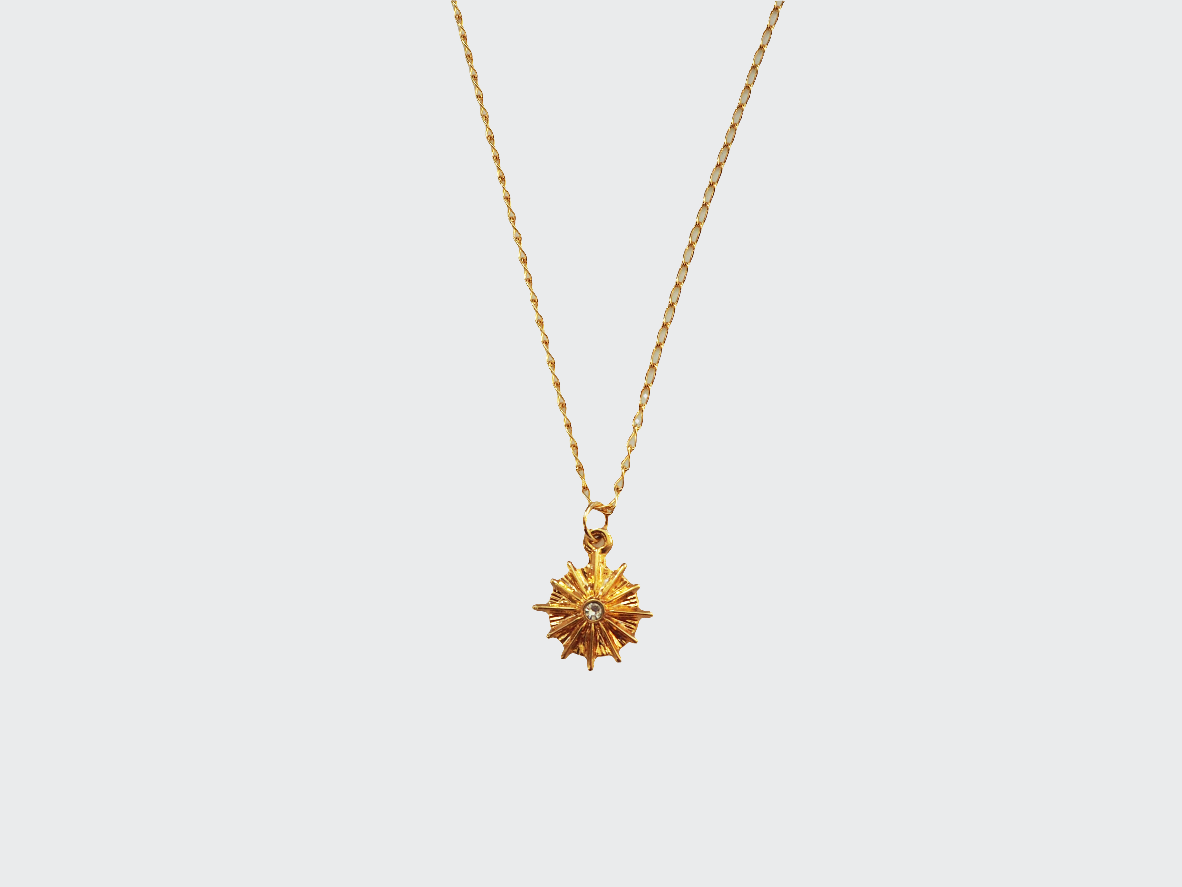 Coin Star Pendant Necklace Gold Plated 22k with White Zircon