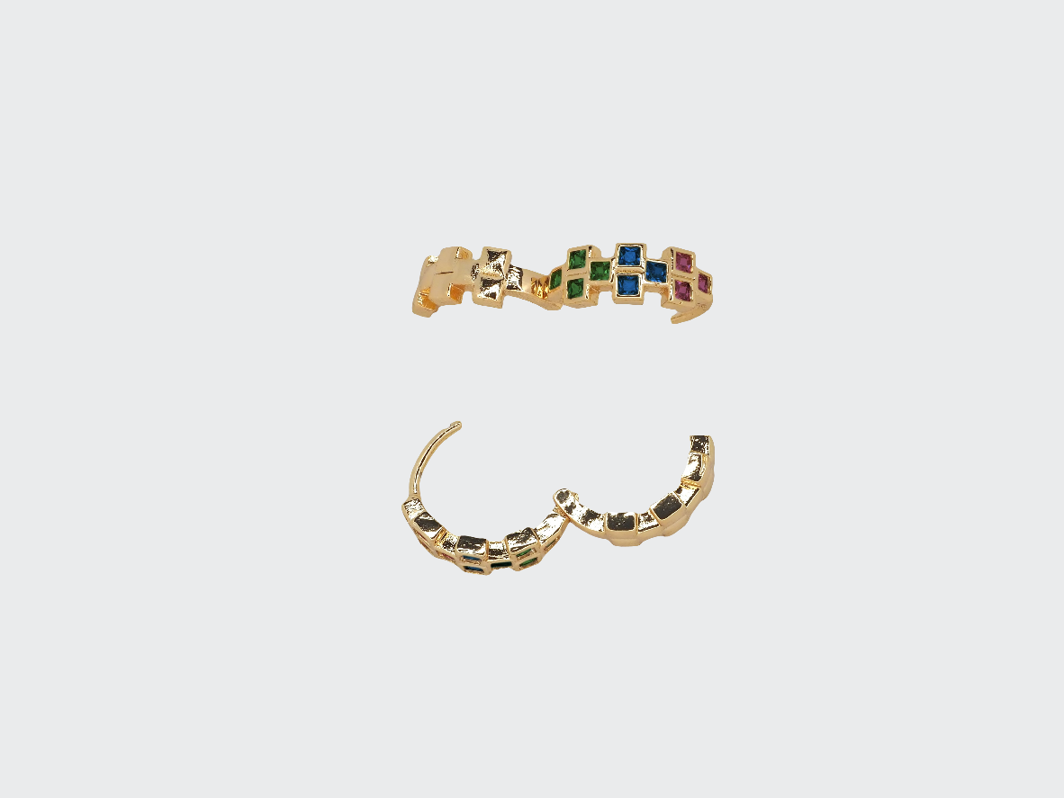 8k Gold Plated Huggie Earrings with Multi-Color Zirconia