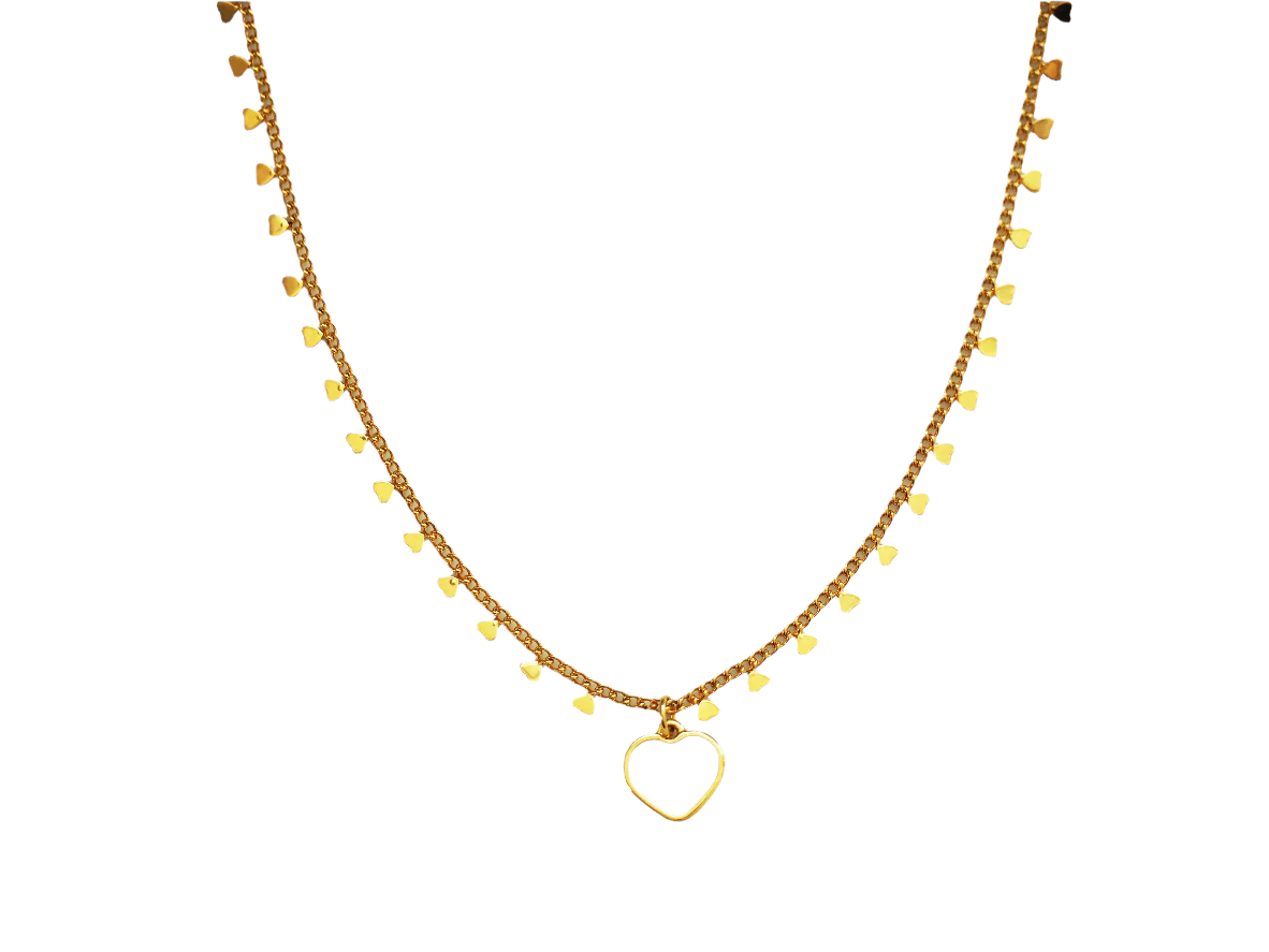 Gold Plated Heart Necklace with White Heart Pendant