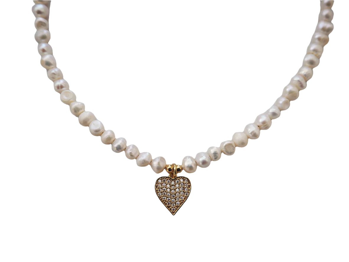 Freshwater Pearl Necklace with Heart-Pendant