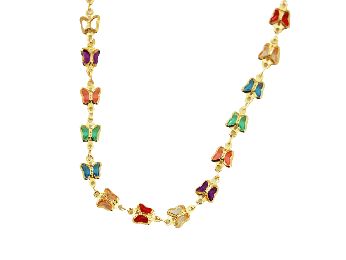 Gold Plated 18k Multi-Colors Butterflies Necklace