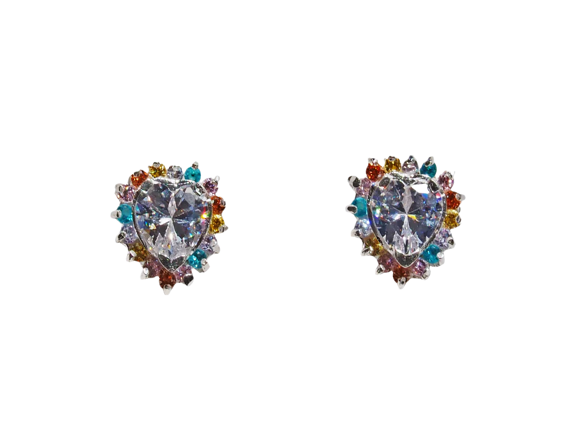 Heart Crystal Earrings - Sterling Silver 925