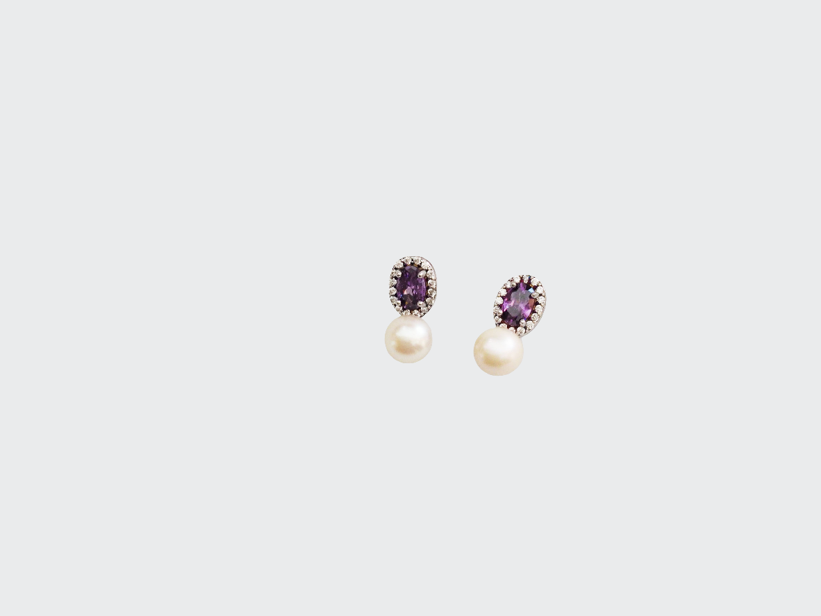 Elegant Purple Zircons and Pearls Earrings – Sterling Silver 925