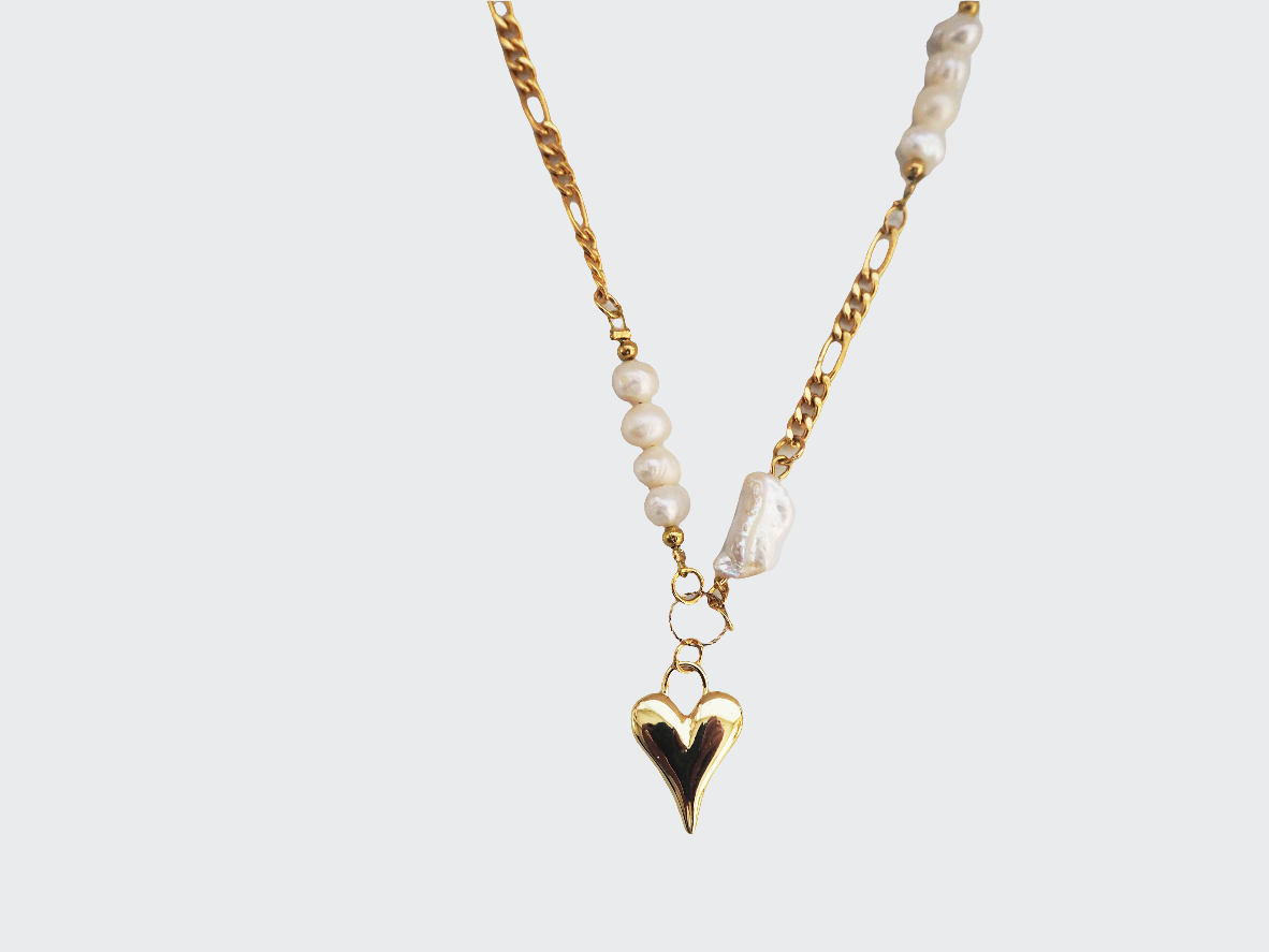 Heart Pendant Necklace with Water Fresh Pearls