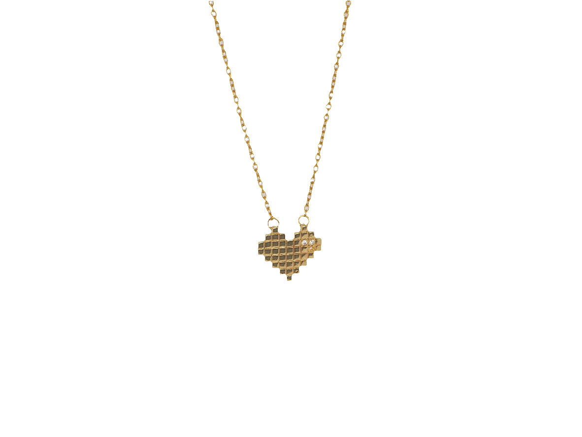 Gold Plated 18k Heart Pixels Pendant Necklace
