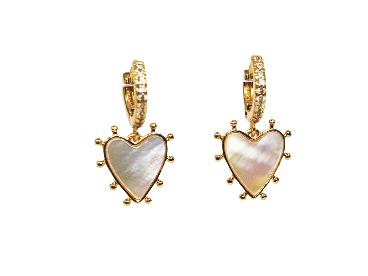 18k Gold Plated Heart Huggies Mother of Pearl & Zirconia